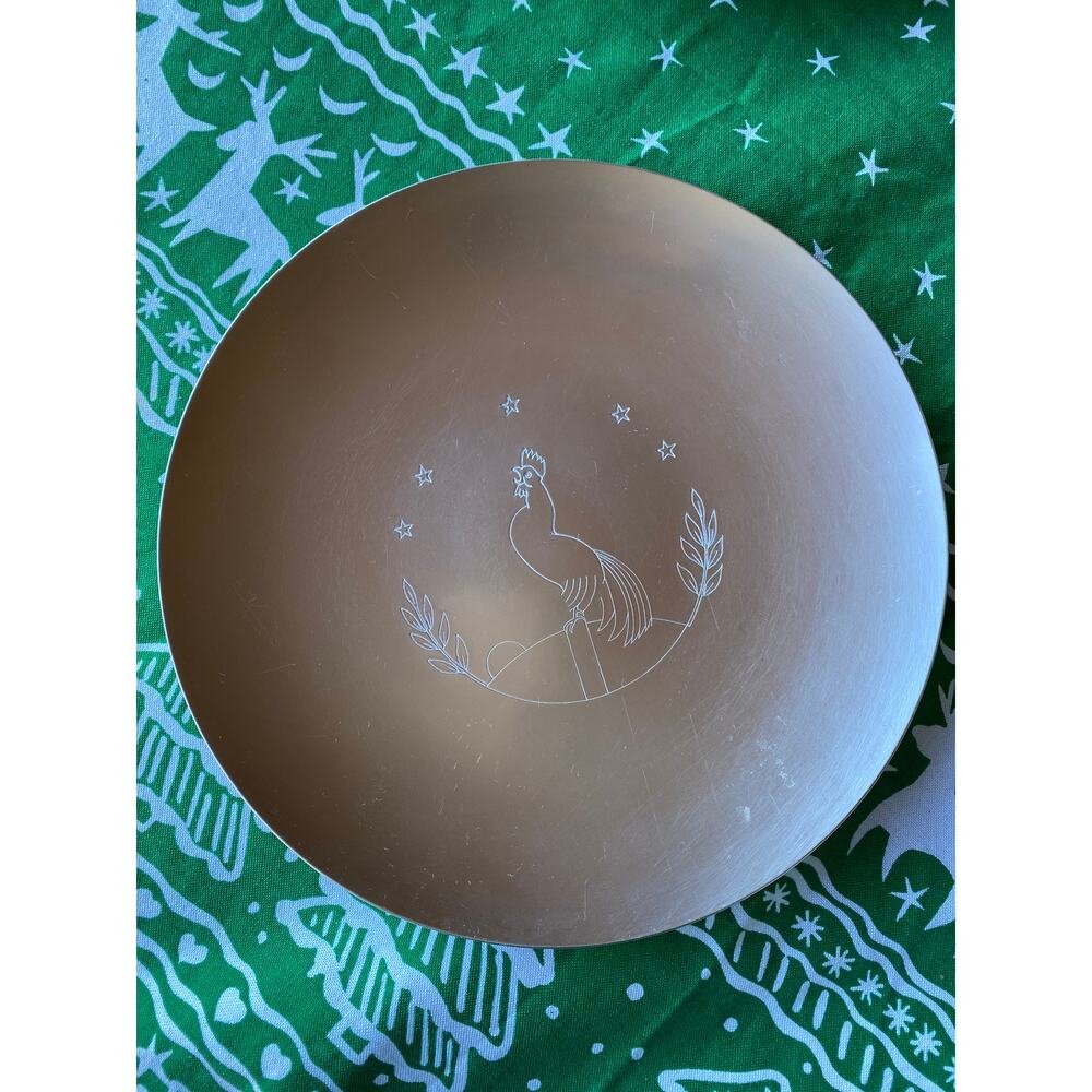 Vintage KENSINGTON Aluminum Rooster 10" Serving‎ Tray / Plate